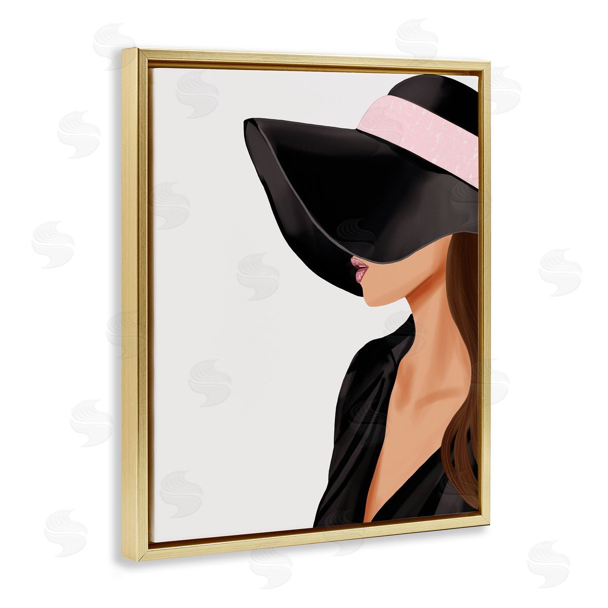 Saba Rauf Shaded Woman Large Hat Gold Floating Frame Canvas Wall Art Print