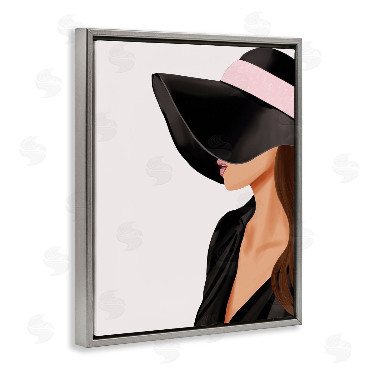 Saba Rauf Shaded Woman Large Hat Gray Floating Frame Canvas Wall Art Print