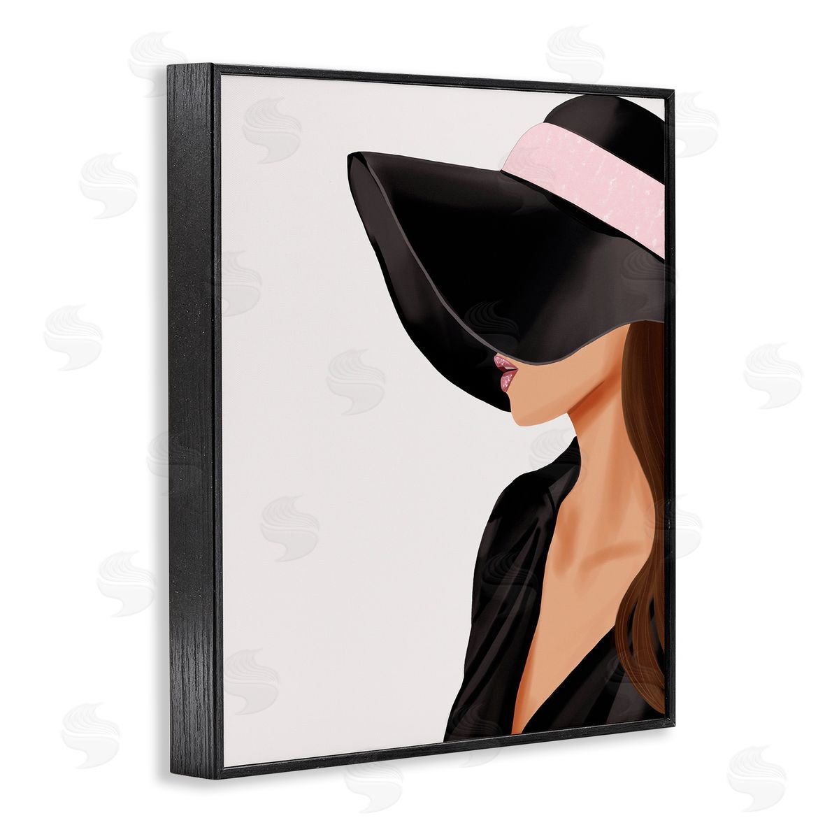 Saba Rauf Shaded Woman Large Hat Black Framed Giclee Wall Art Print