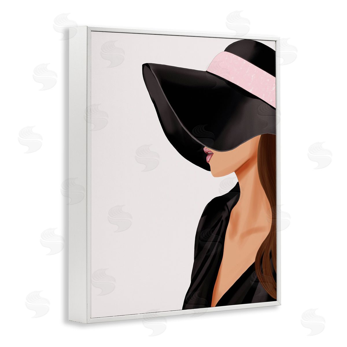 Saba Rauf Shaded Woman Large Hat White Framed Giclee Wall Art Print