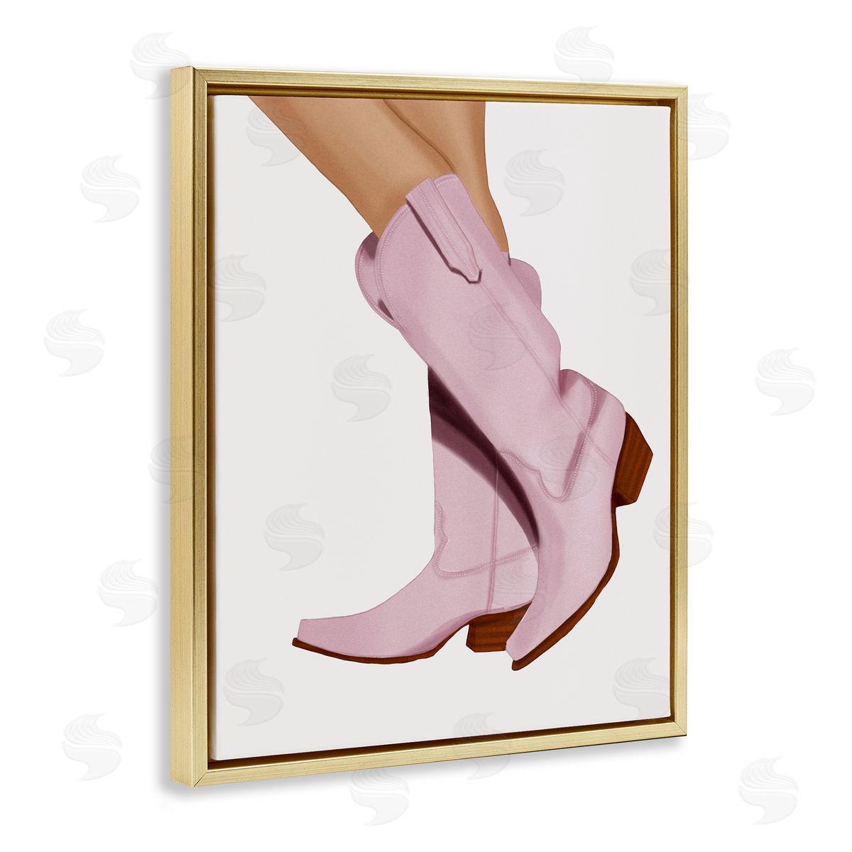 Saba Rauf Pastel Pink Cowgirl Boots Gold Floating Frame Canvas Wall Art Print