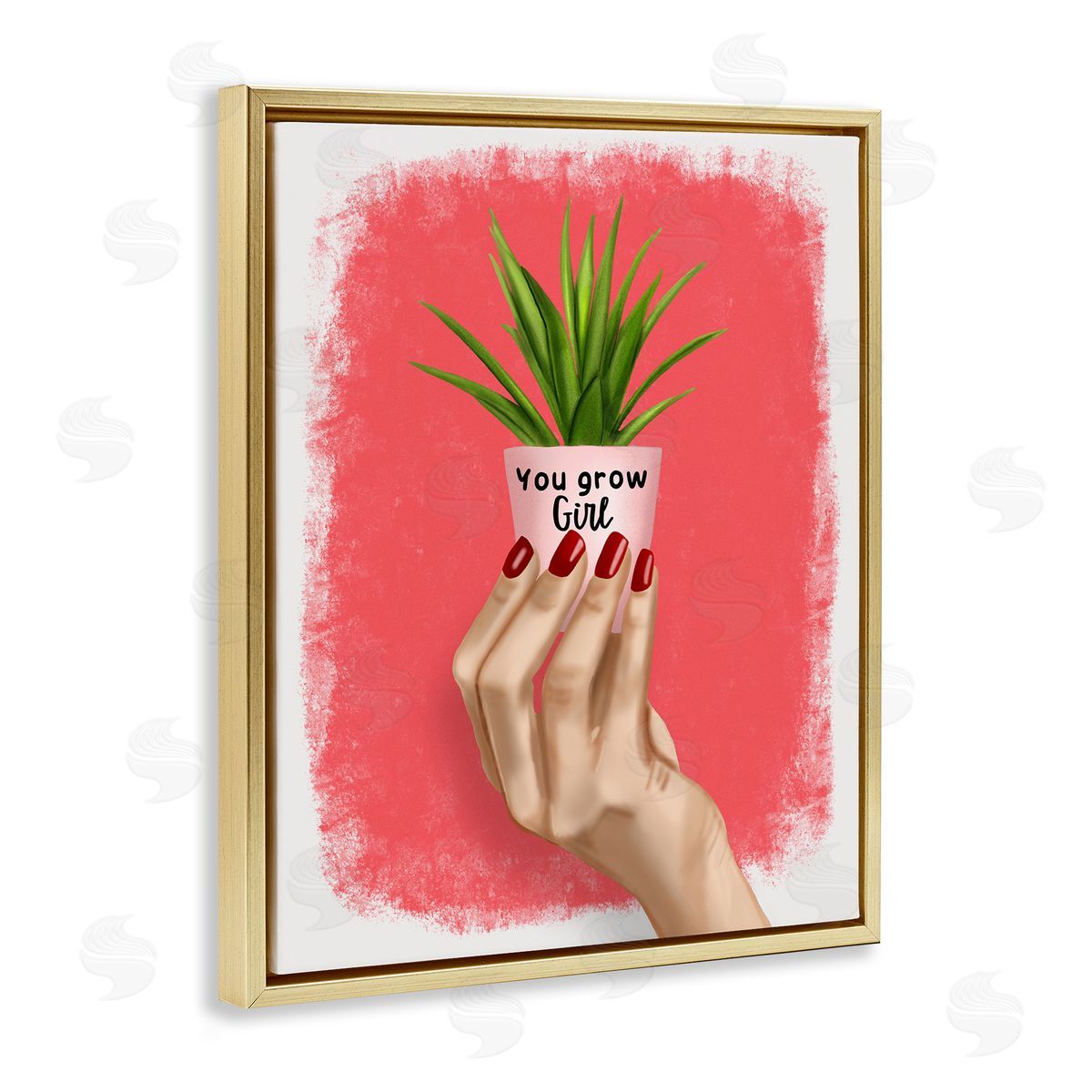 Saba Rauf You Go Girl Plant Gold Floating Frame Canvas Wall Art Print