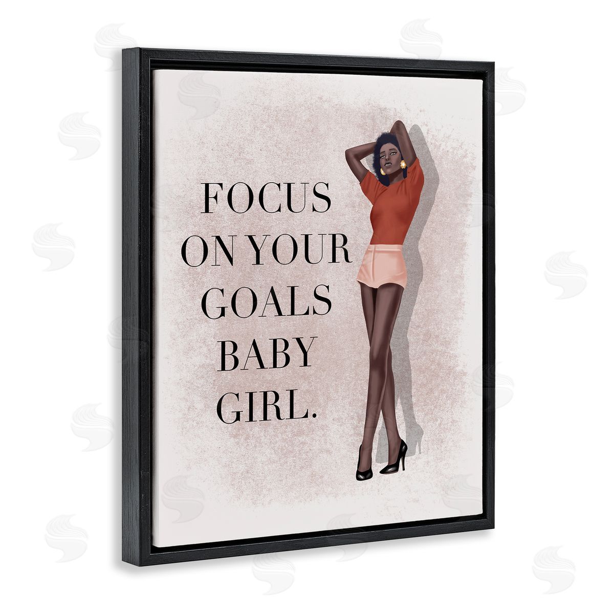 Saba Rauf Focus On Goals Girl Black Floating Frame Canvas Wall Art Print
