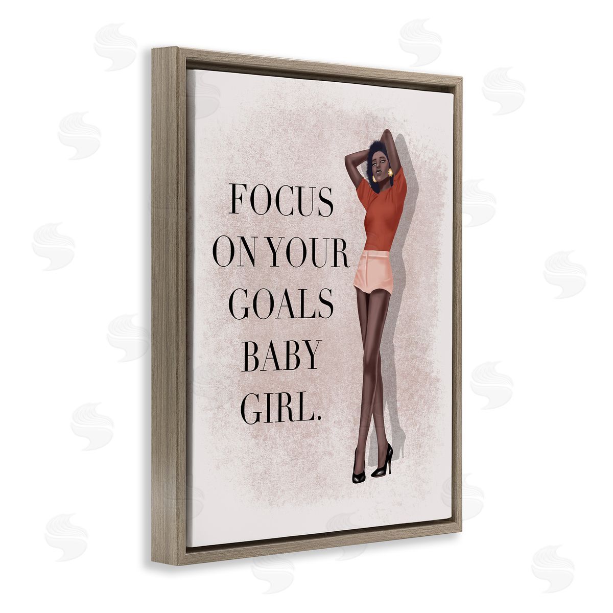 Saba Rauf Focus On Goals Girl Brown Floating Frame Canvas Wall Art Print