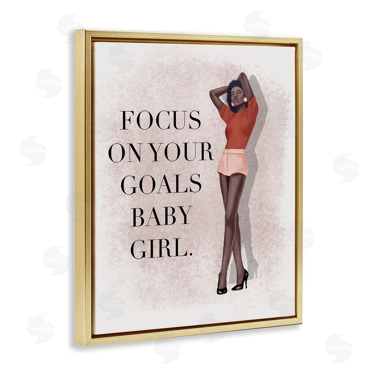Saba Rauf Focus On Goals Girl Gold Floating Frame Canvas Wall Art Print
