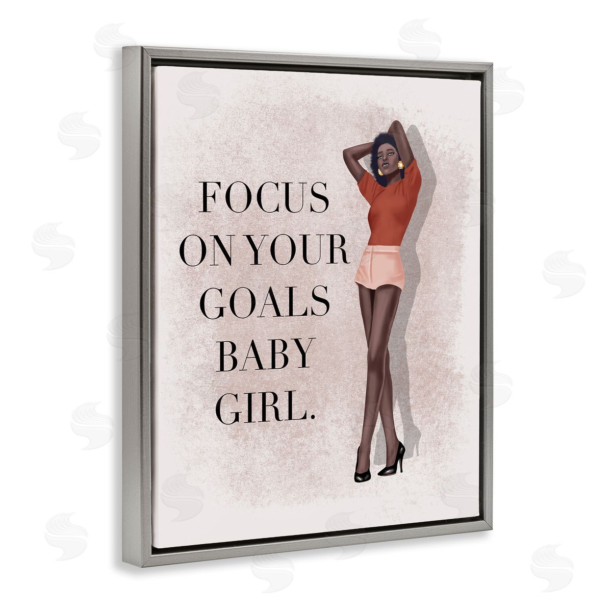 Saba Rauf Focus On Goals Girl Gray Floating Frame Canvas Wall Art Print