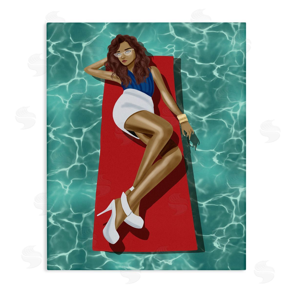 Saba Rauf Lounging on Pool Raft Canvas Wall Art Print