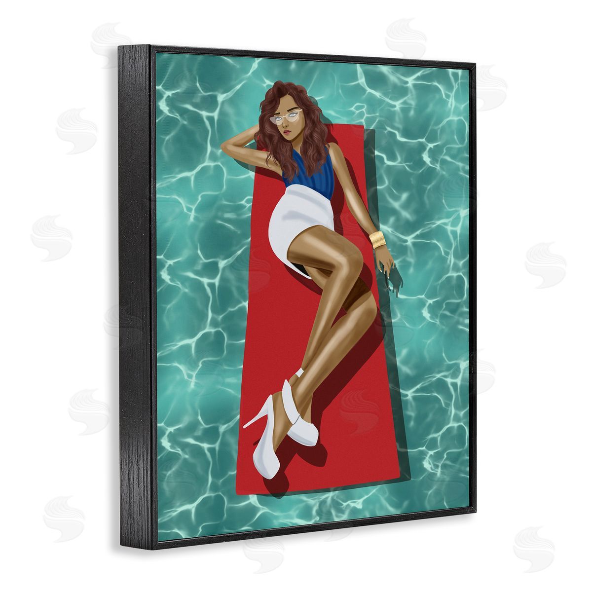 Saba Rauf Lounging on Pool Raft Black Framed Giclee Wall Art Print