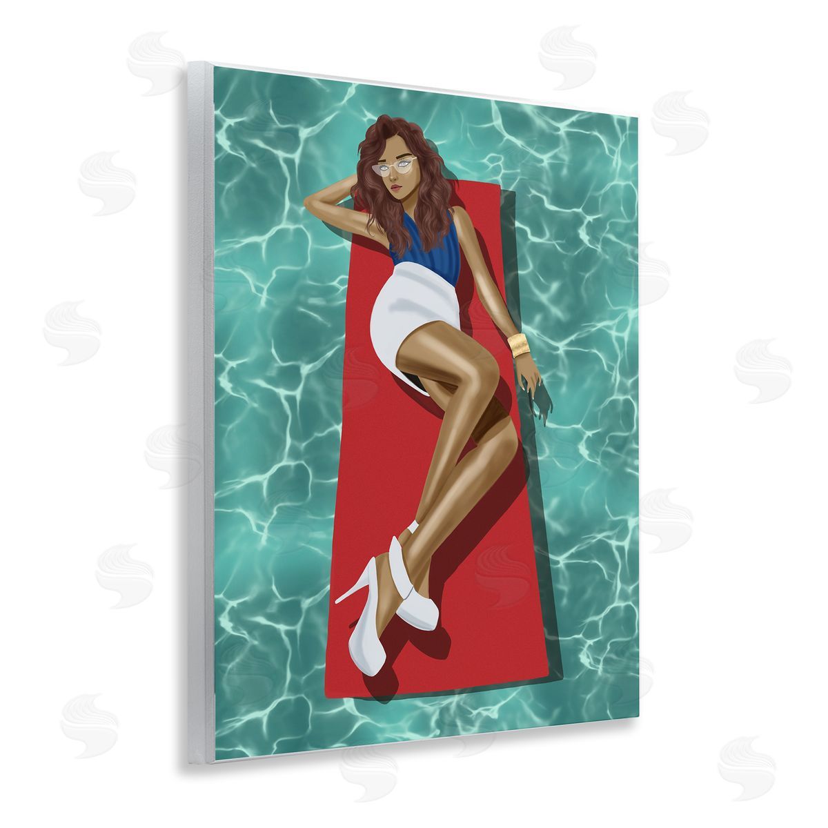 Saba Rauf Lounging on Pool Raft Wooden Wall Plaque Art Print