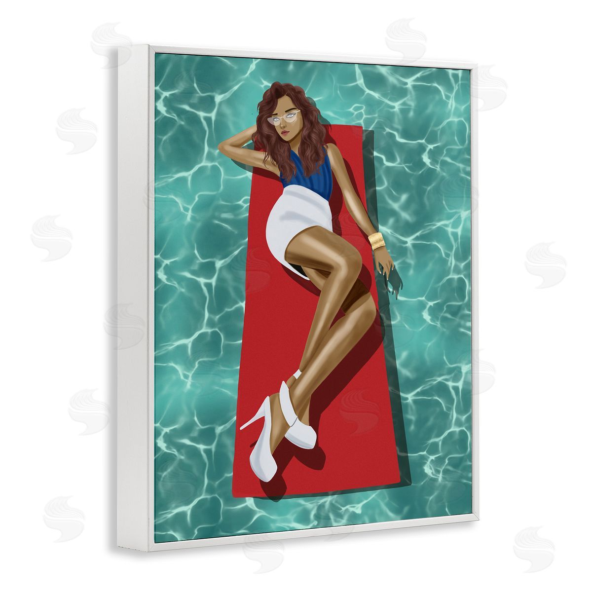 Saba Rauf Lounging on Pool Raft White Framed Giclee Wall Art Print