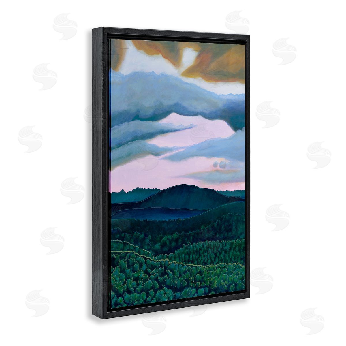Sara Everett Mountain Forests From Above Black Floating Frame Canvas Wall Art Print