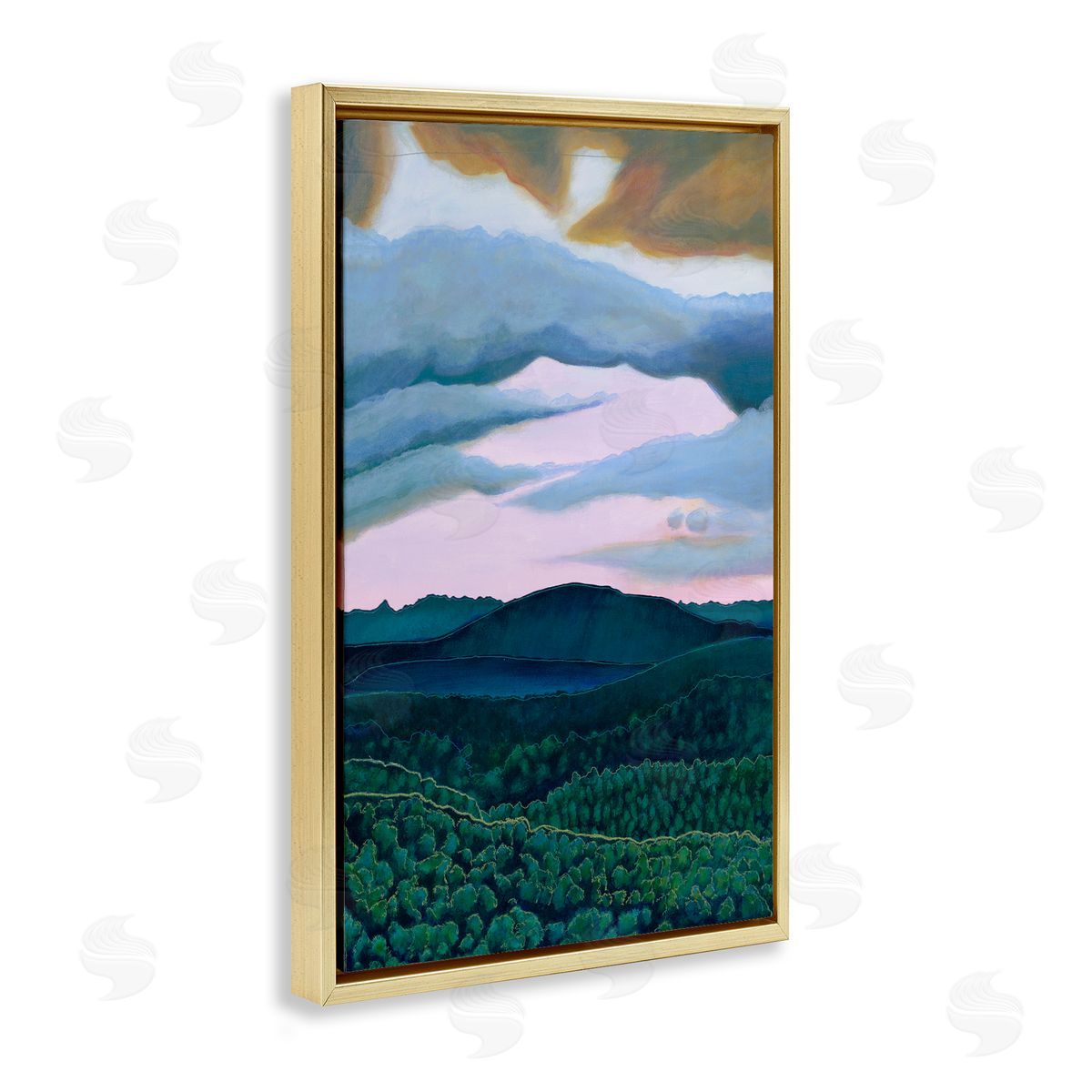 Sara Everett Mountain Forests From Above Gold Floating Frame Canvas Wall Art Print