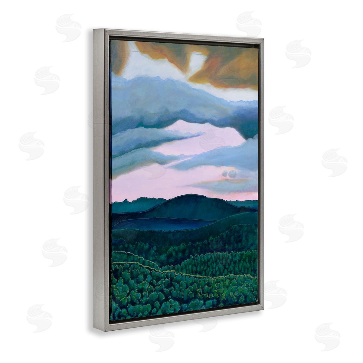 Sara Everett Mountain Forests From Above Gray Floating Frame Canvas Wall Art Print
