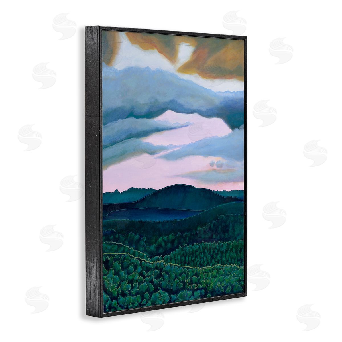 Sara Everett Mountain Forests From Above Black Framed Giclee Wall Art Print