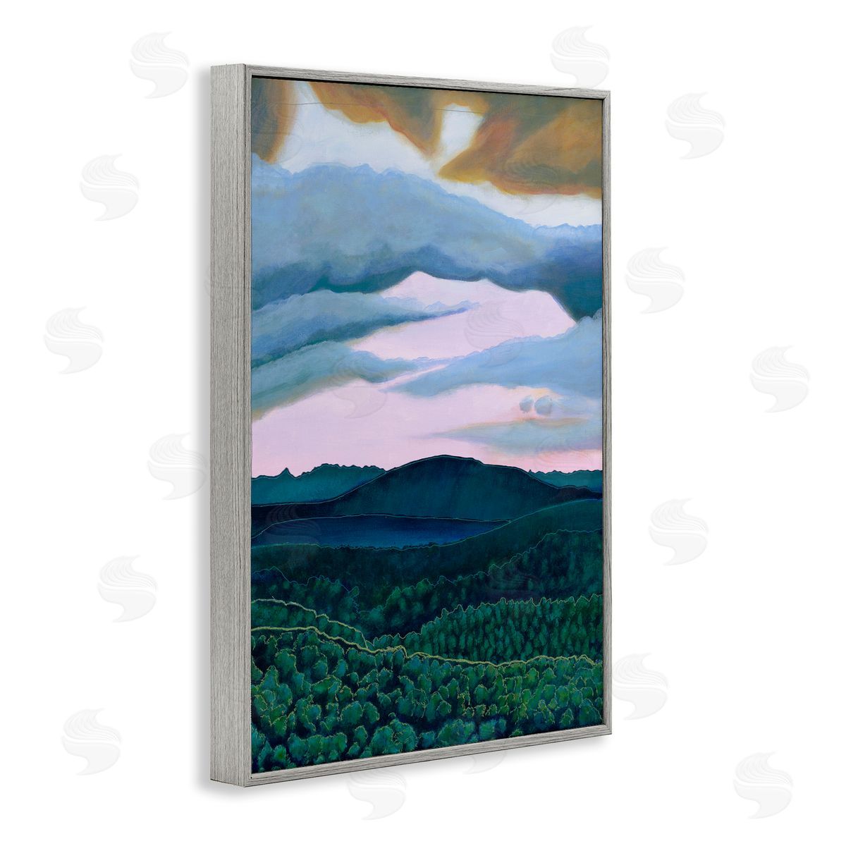 Sara Everett Mountain Forests From Above Gray Framed Giclee Wall Art Print