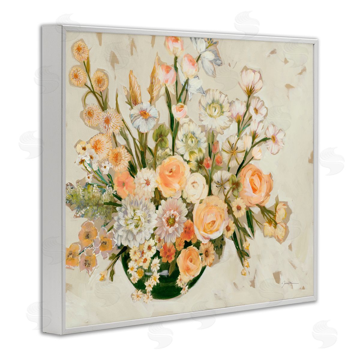 Liz Jardine Beige Shabby Chic Flowers White Framed Giclee Wall Art Print
