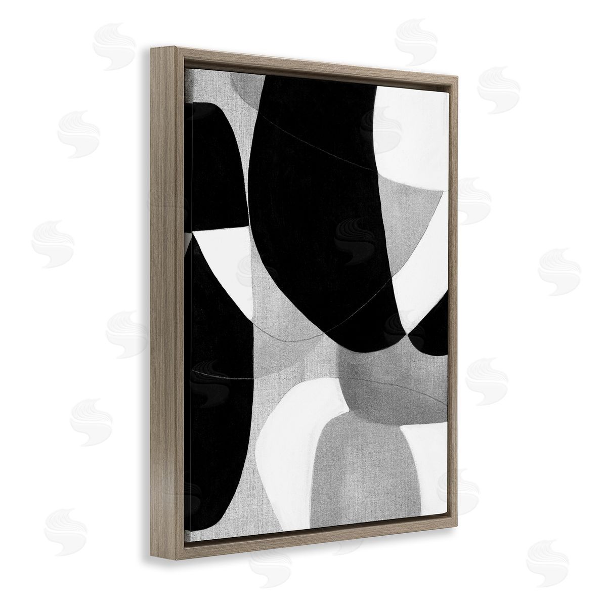 Kippi Leonard Monochrome Oblong Shapes Brown Floating Frame Canvas Wall Art Print