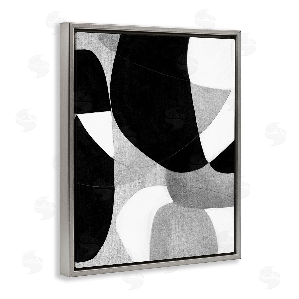 Kippi Leonard Monochrome Oblong Shapes Gray Floating Frame Canvas Wall Art Print