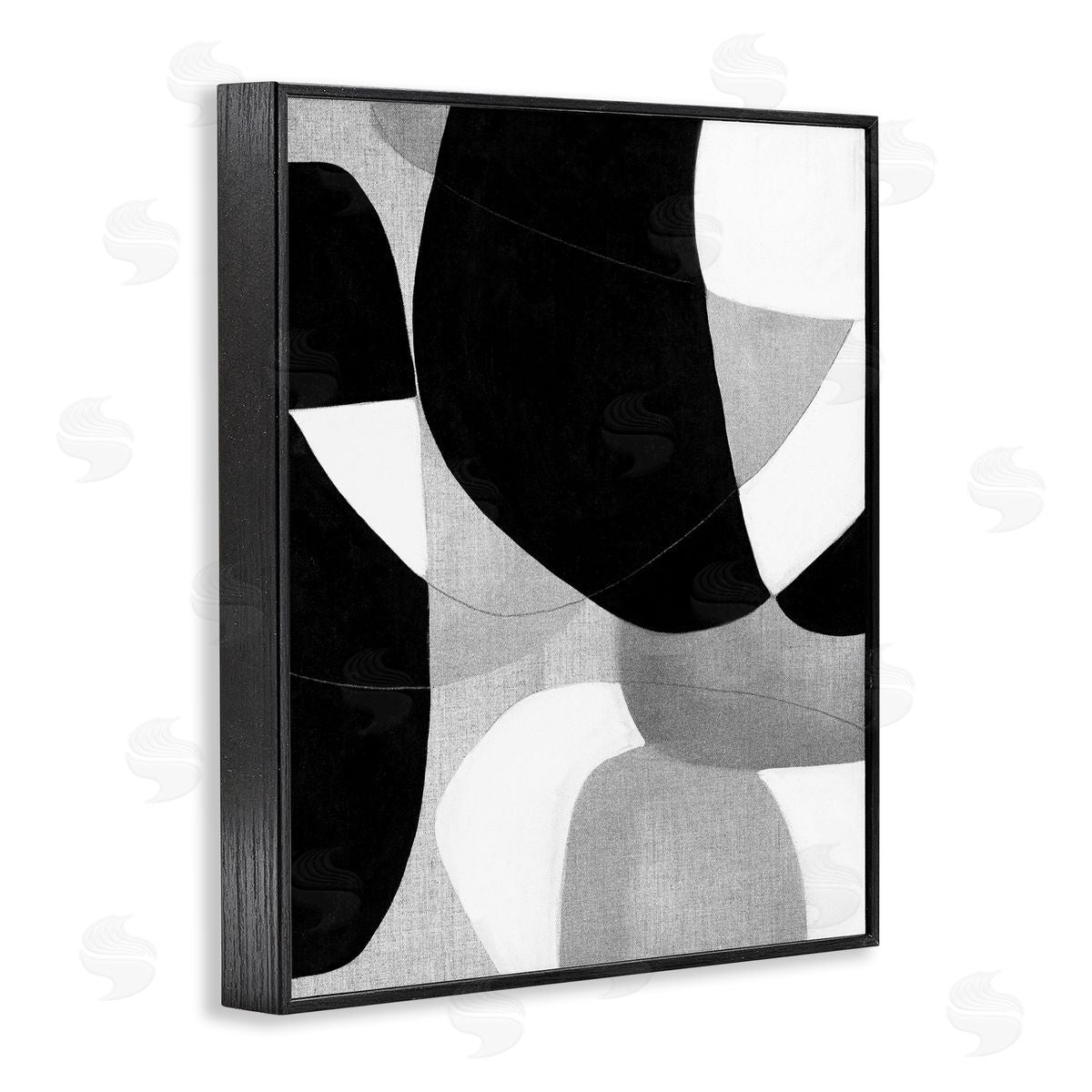 Kippi Leonard Monochrome Oblong Shapes Black Framed Giclee Wall Art Print