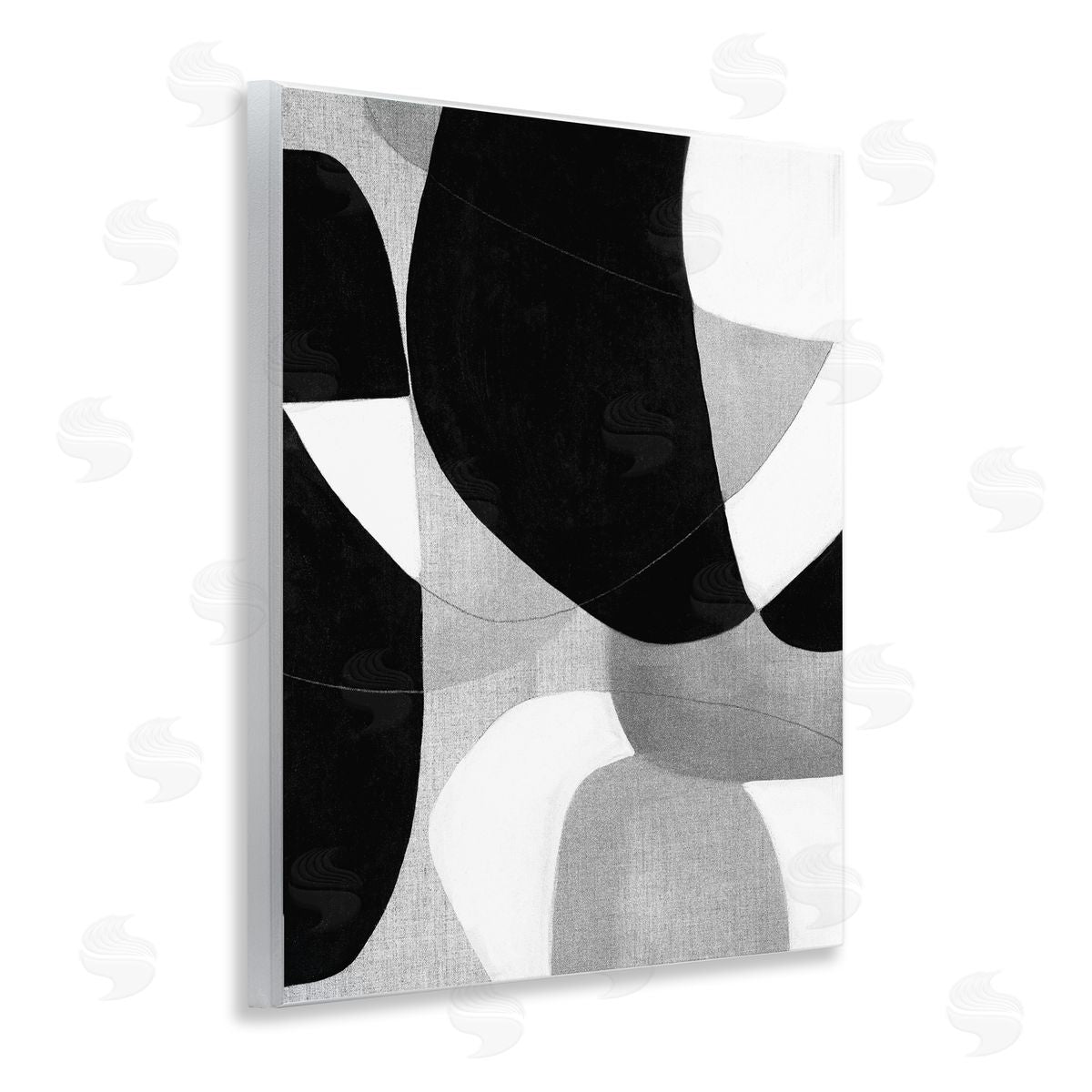 Kippi Leonard Monochrome Oblong Shapes Wooden Wall Plaque Art Print