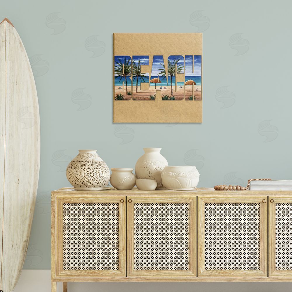Art Brands Holdings LLC. Tropical Beach Typography Canvas Wall Art Print in Room