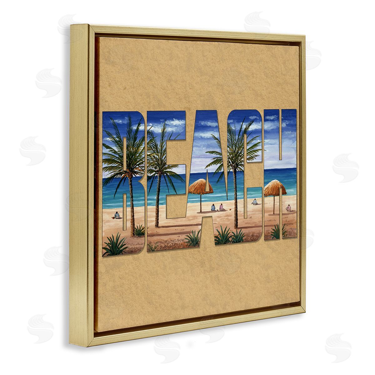 Art Brands Holdings LLC. Tropical Beach Typography Gold Floating Frame Canvas Wall Art Print
