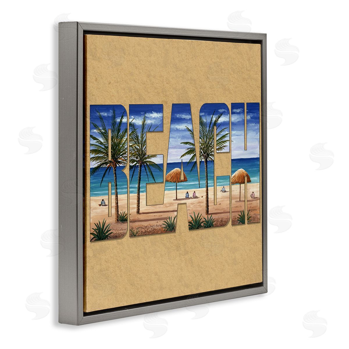 Art Brands Holdings LLC. Tropical Beach Typography Gray Floating Frame Canvas Wall Art Print