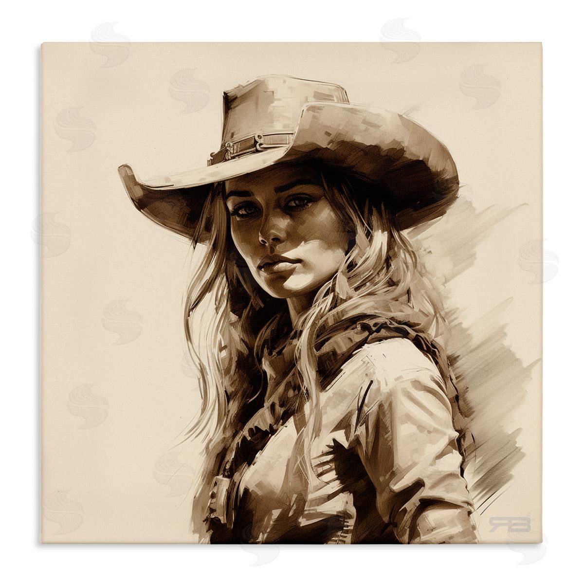 RB Western Cowgirl Gaze Canvas Wall Art Print
