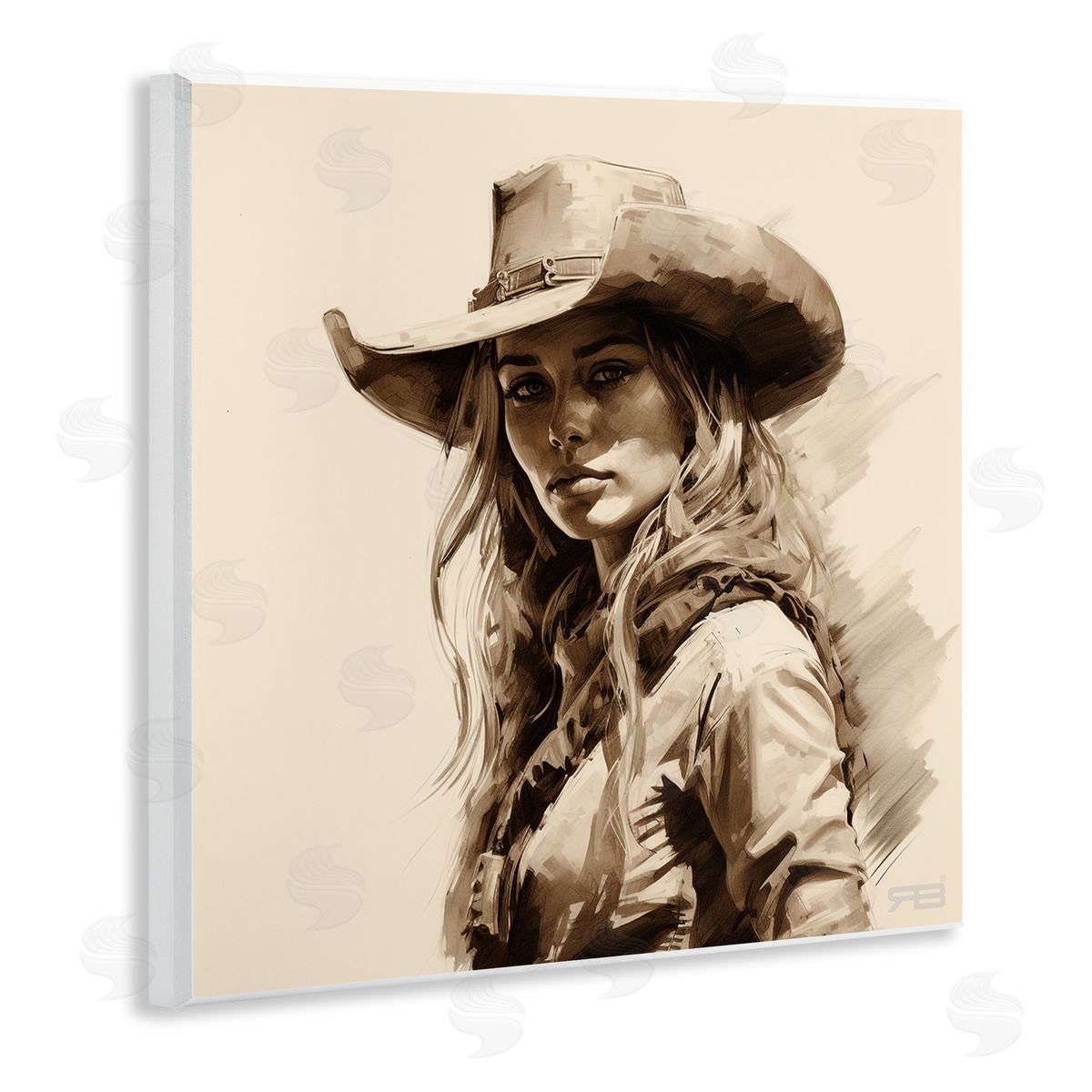 RB Western Cowgirl Gaze Wooden Wall Plaque Art Print