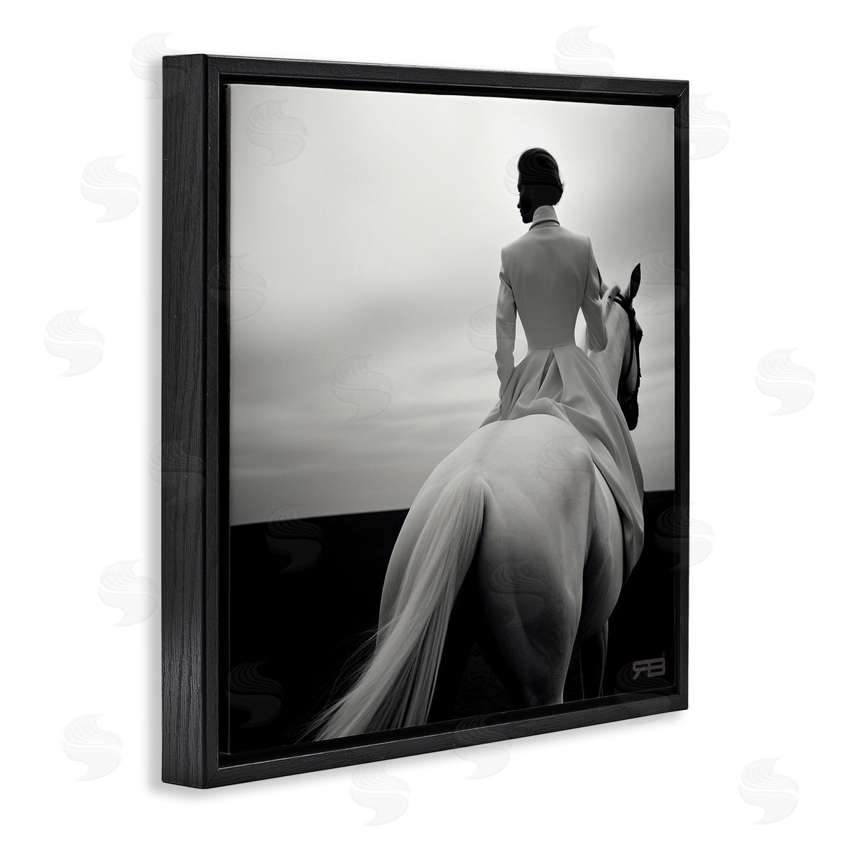 RB Riding Horse into Horizon Black Floating Frame Canvas Wall Art Print