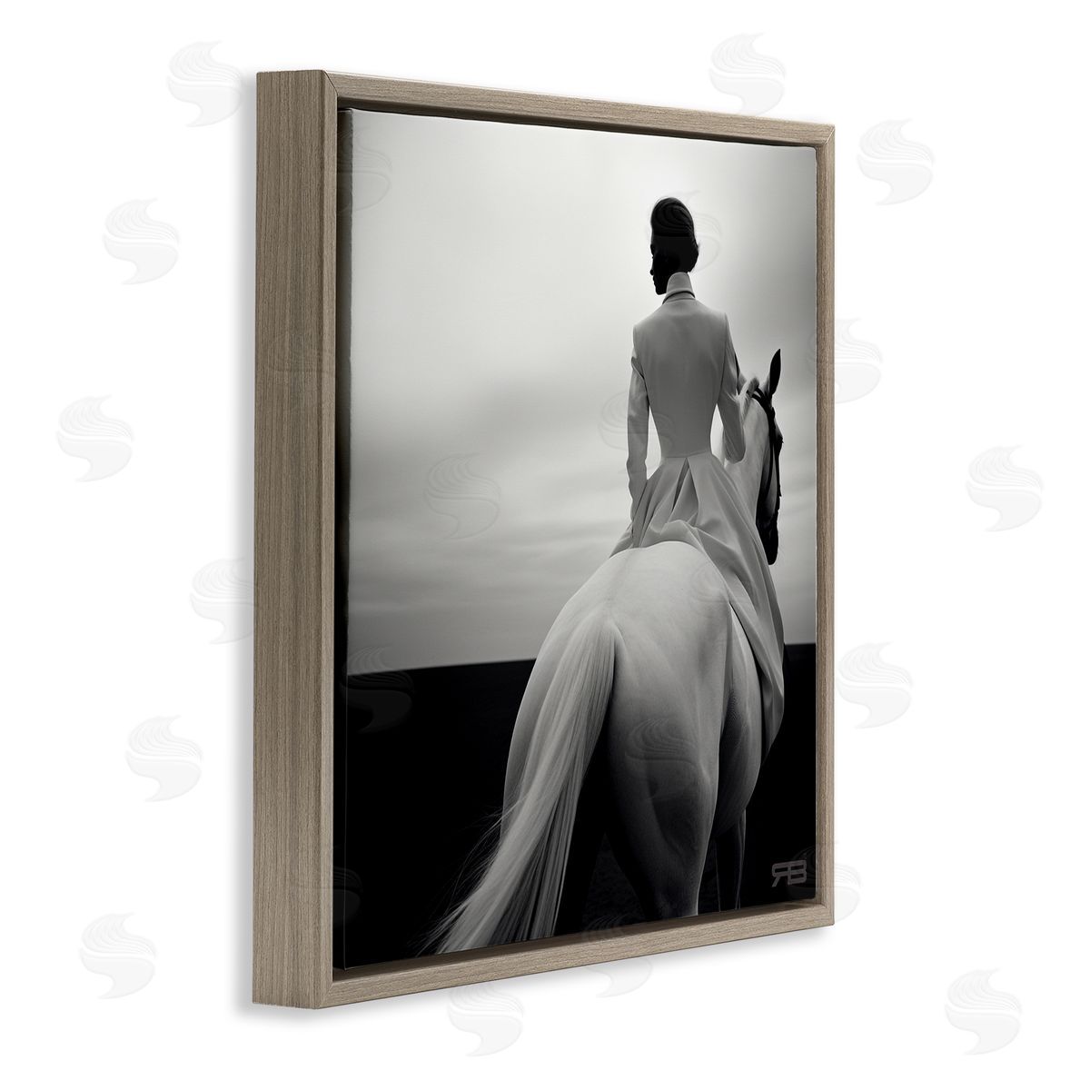 RB Riding Horse into Horizon Brown Floating Frame Canvas Wall Art Print