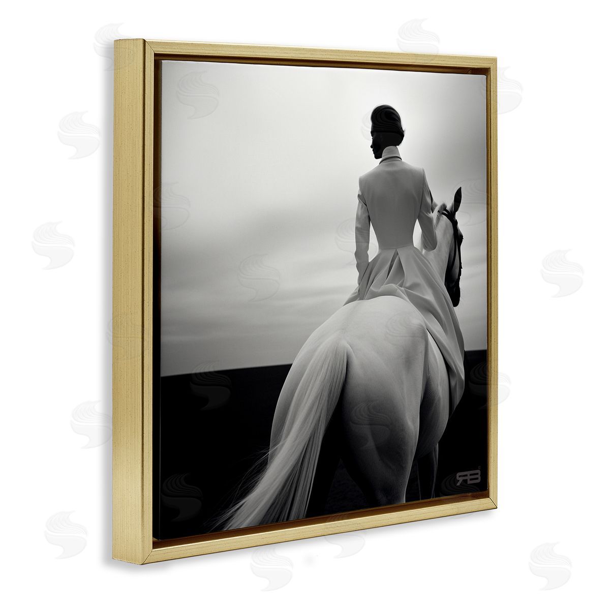 RB Riding Horse into Horizon Gold Floating Frame Canvas Wall Art Print