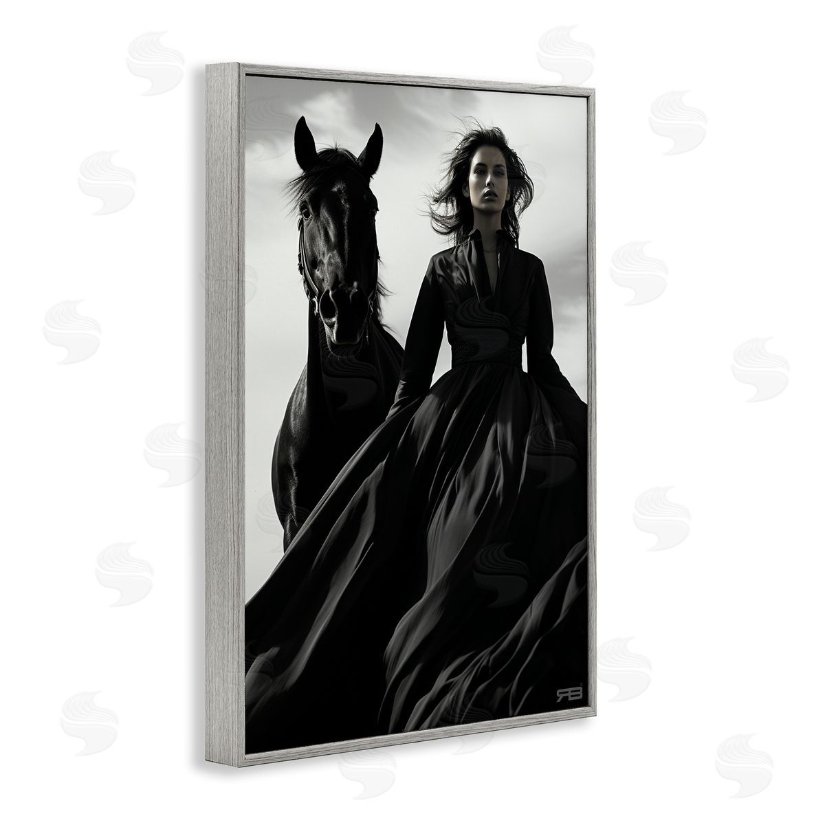 RB Trendy Woman with Horse Gray Framed Giclee Wall Art Print