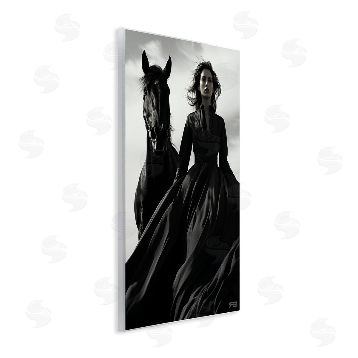 RB Trendy Woman with Horse Wooden Wall Plaque Art Print