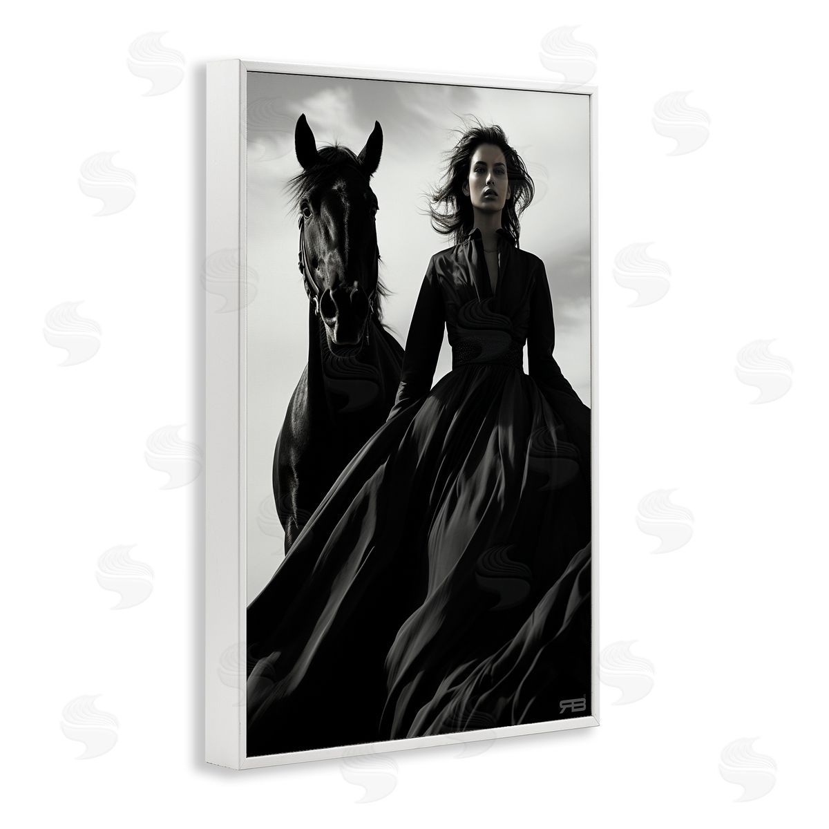 RB Trendy Woman with Horse White Framed Giclee Wall Art Print