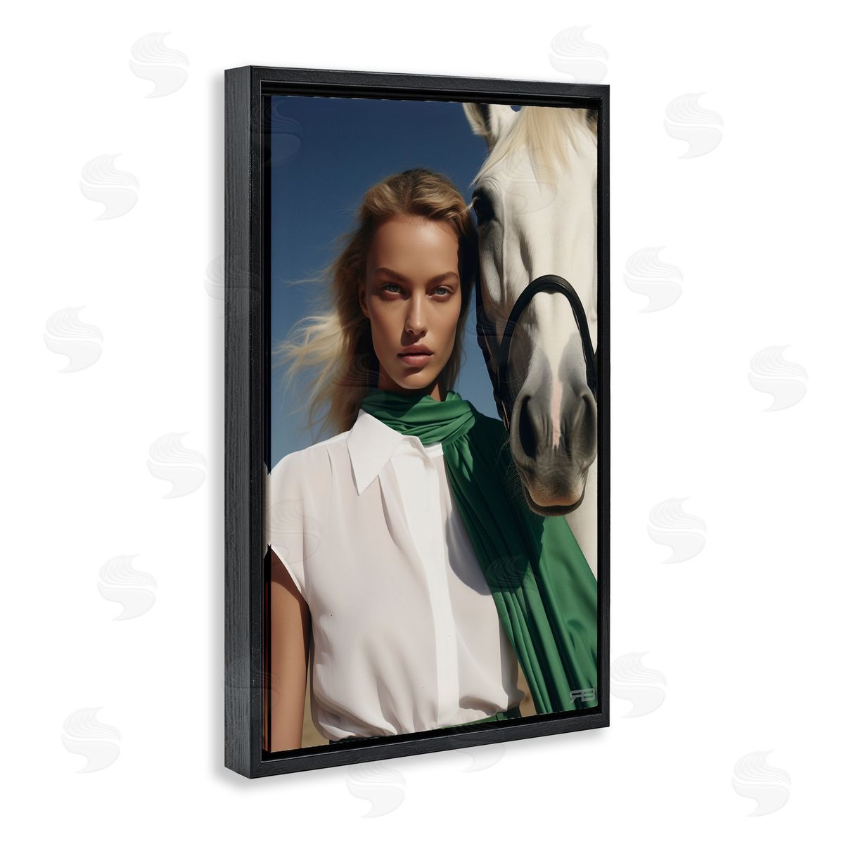 RB Horse & Girl Friendship Black Floating Frame Canvas Wall Art Print