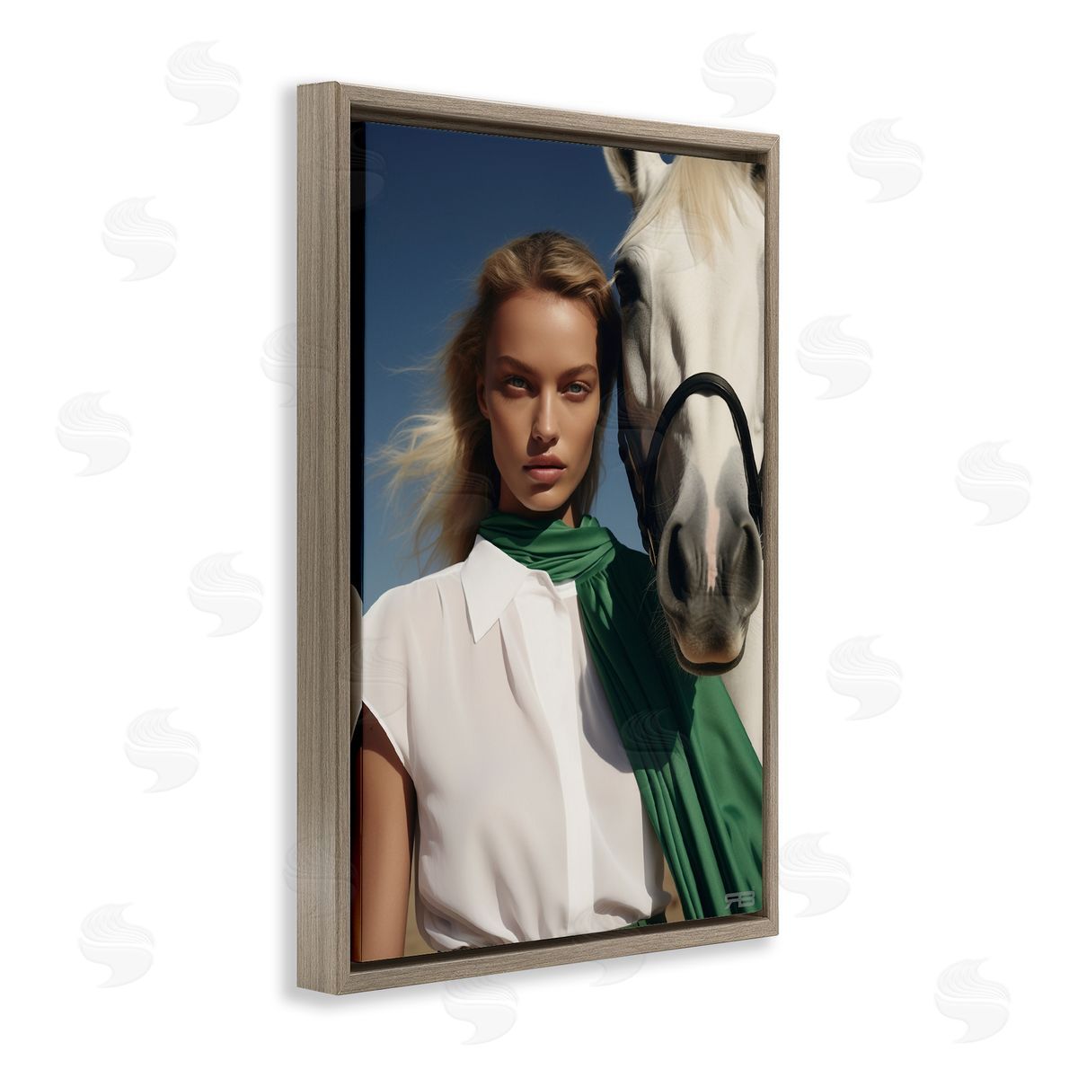 RB Horse & Girl Friendship Brown Floating Frame Canvas Wall Art Print