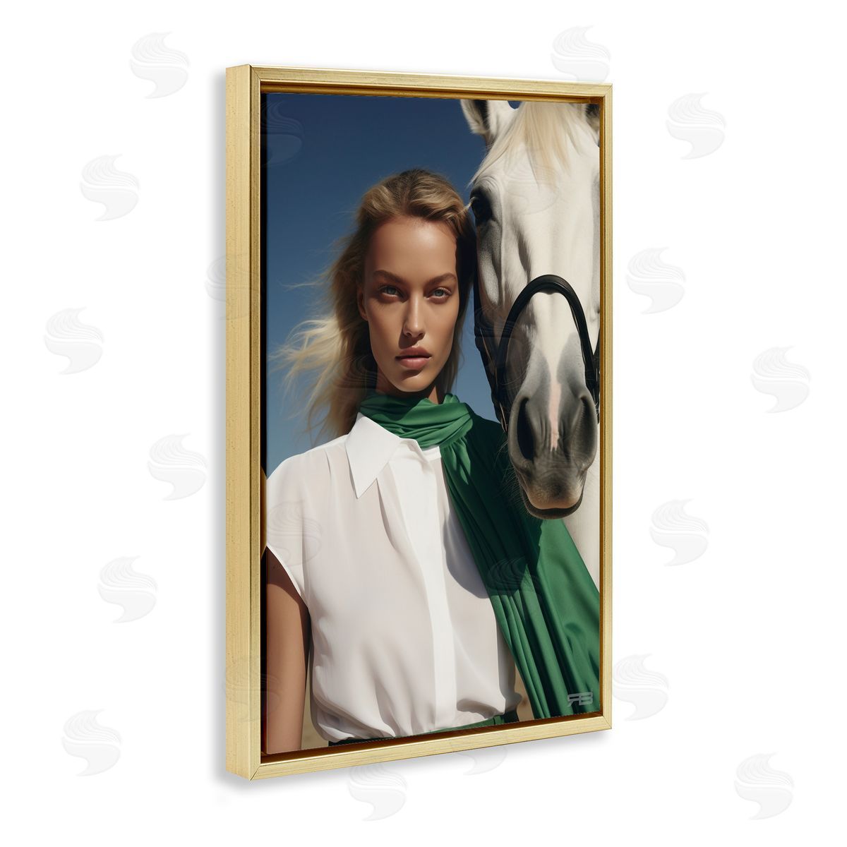 RB Horse & Girl Friendship Gold Floating Frame Canvas Wall Art Print