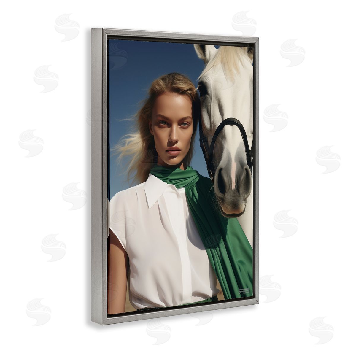RB Horse & Girl Friendship Gray Floating Frame Canvas Wall Art Print
