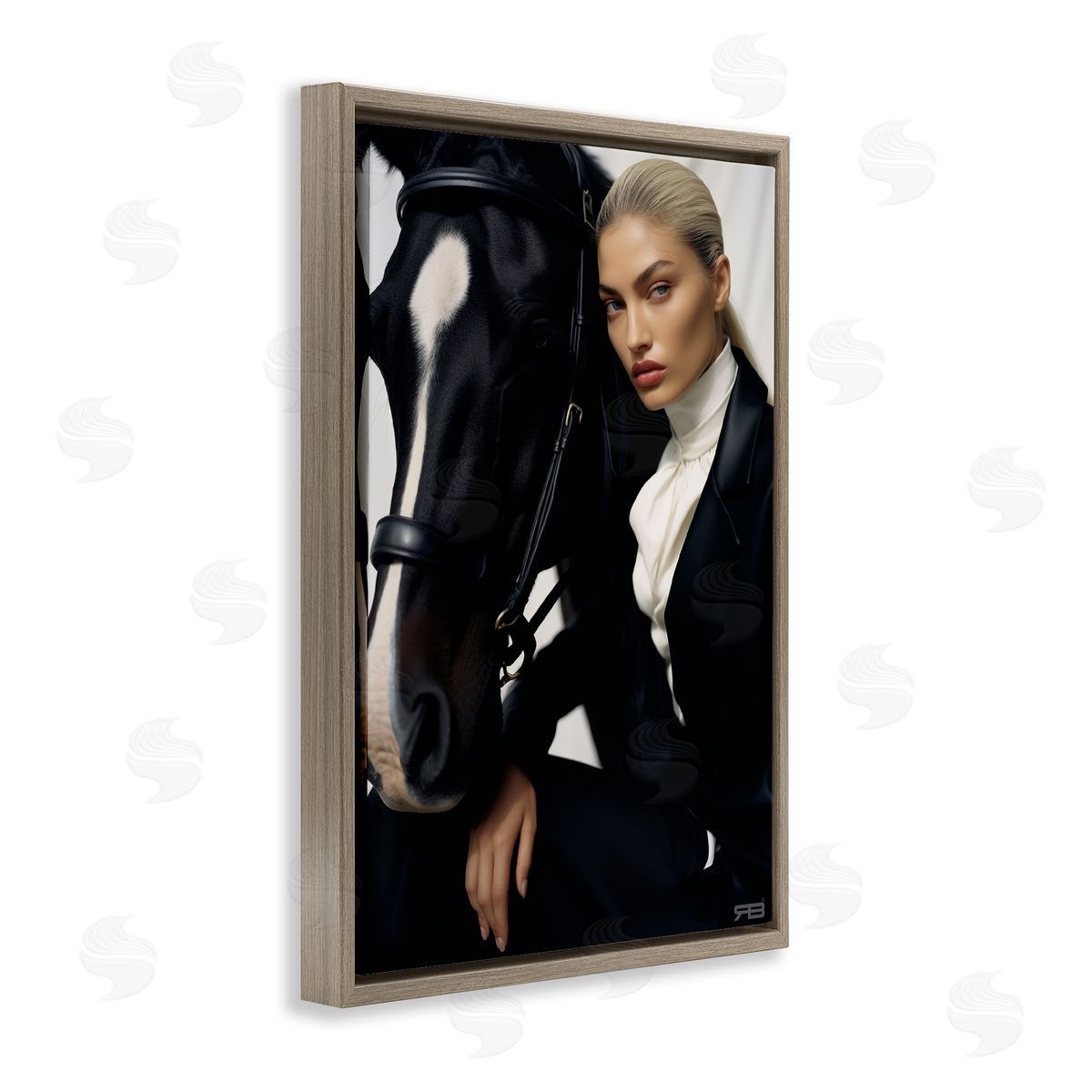 RB Fashionable Equestrian Girl Brown Floating Frame Canvas Wall Art Print