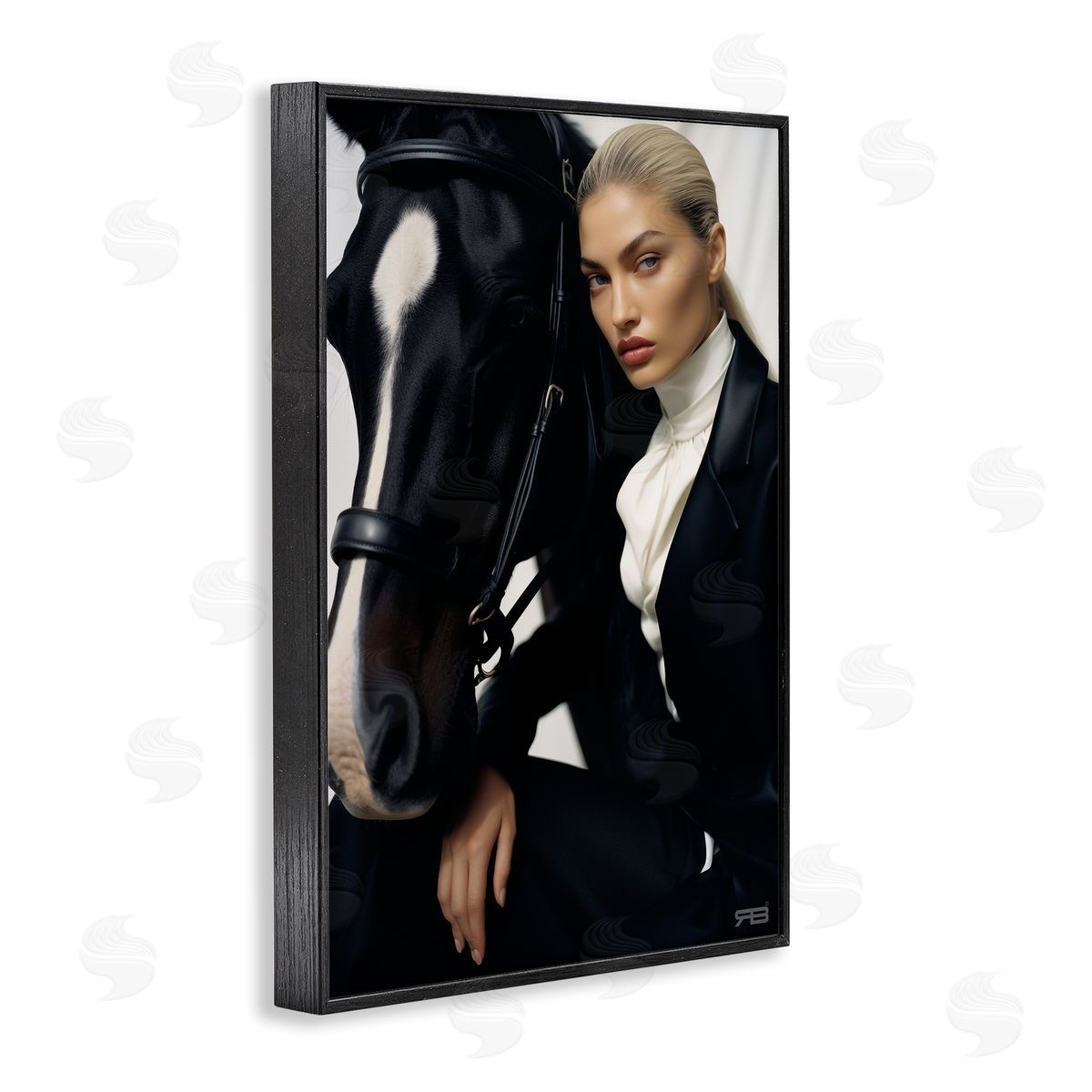 RB Fashionable Equestrian Girl Black Framed Giclee Wall Art Print