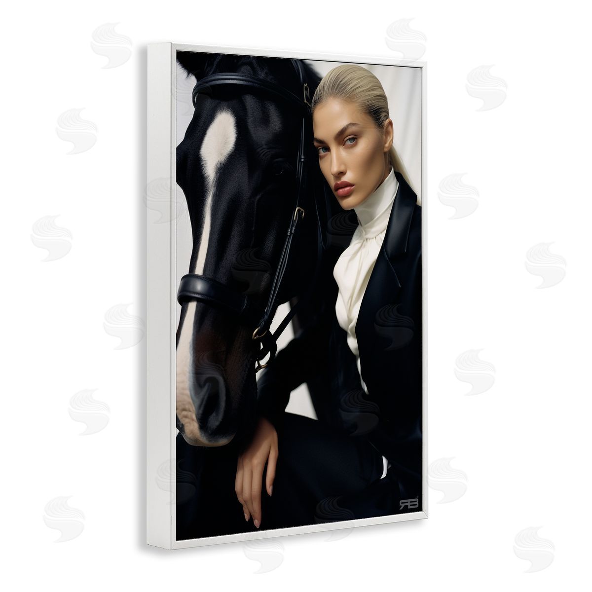 RB Fashionable Equestrian Girl White Framed Giclee Wall Art Print