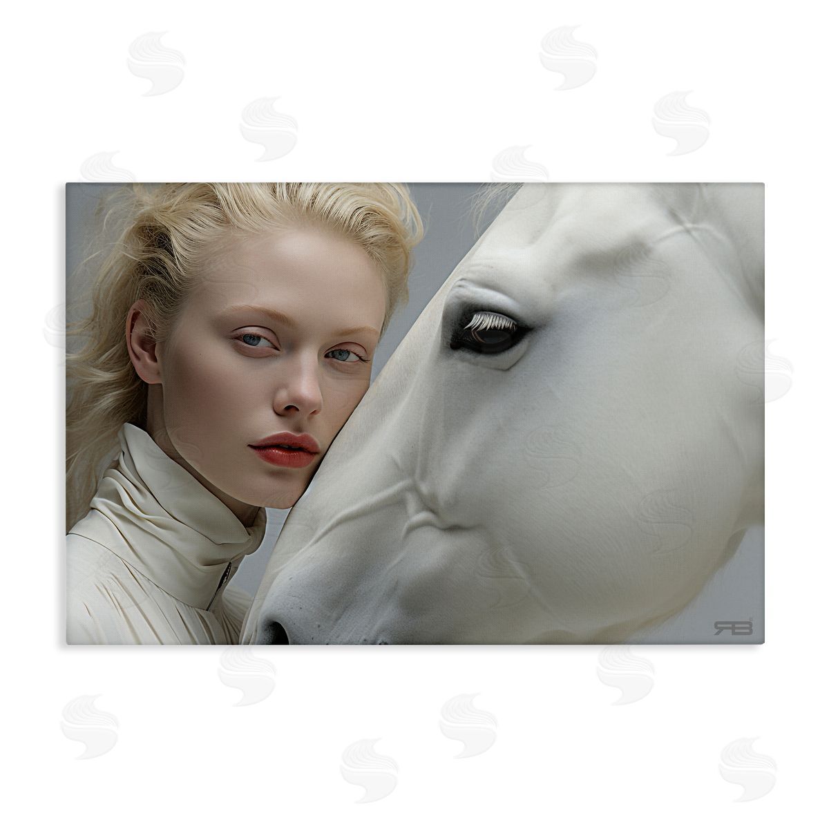 RB White Horse & Woman Canvas Wall Art Print
