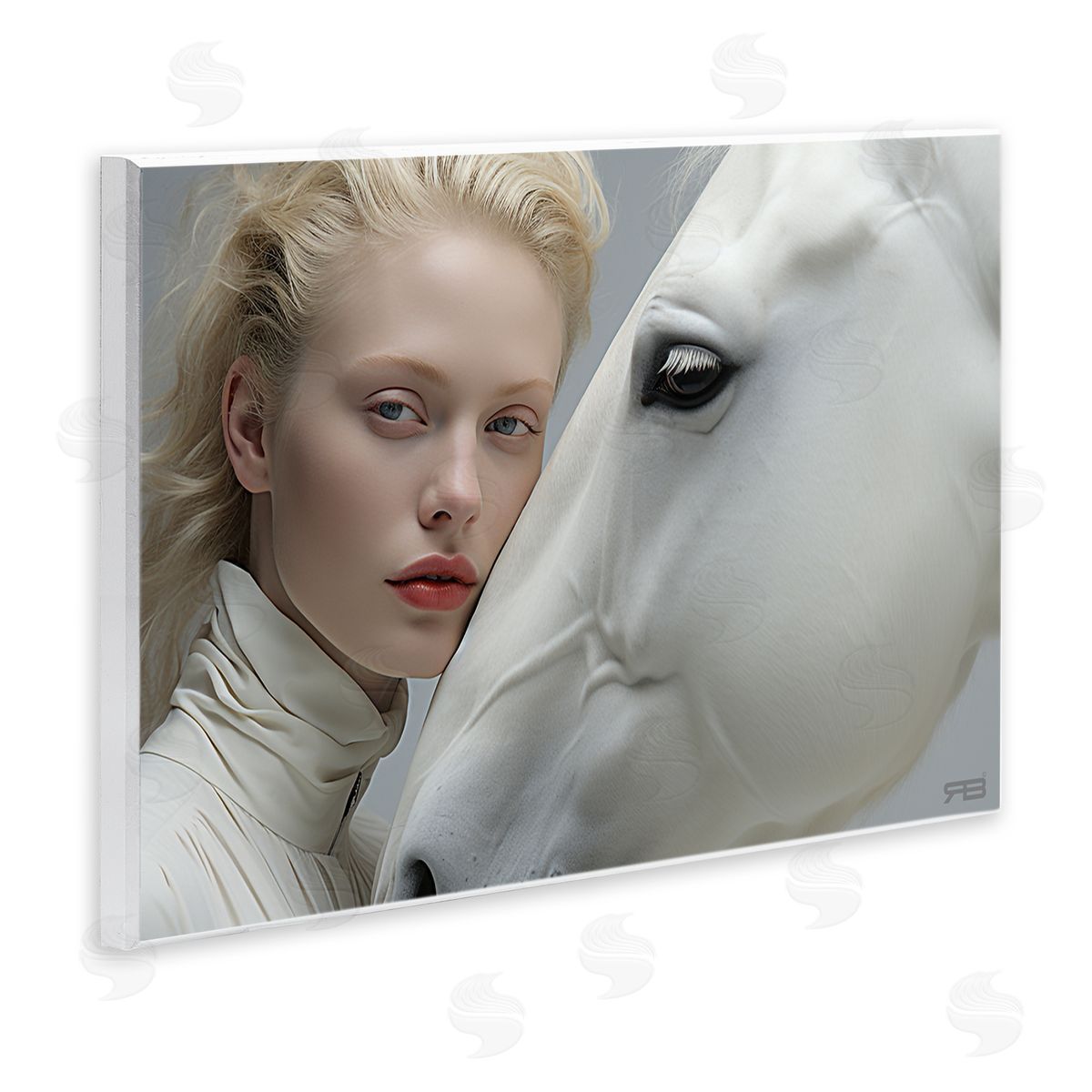 RB White Horse & Woman Wooden Wall Plaque Art Print