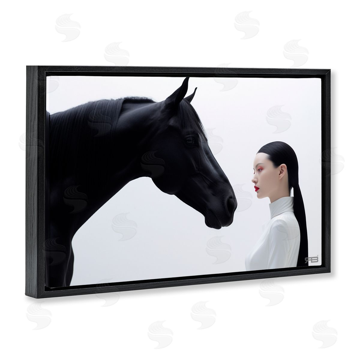 RB Sleek Black Horse & Girl Black Floating Frame Canvas Wall Art Print