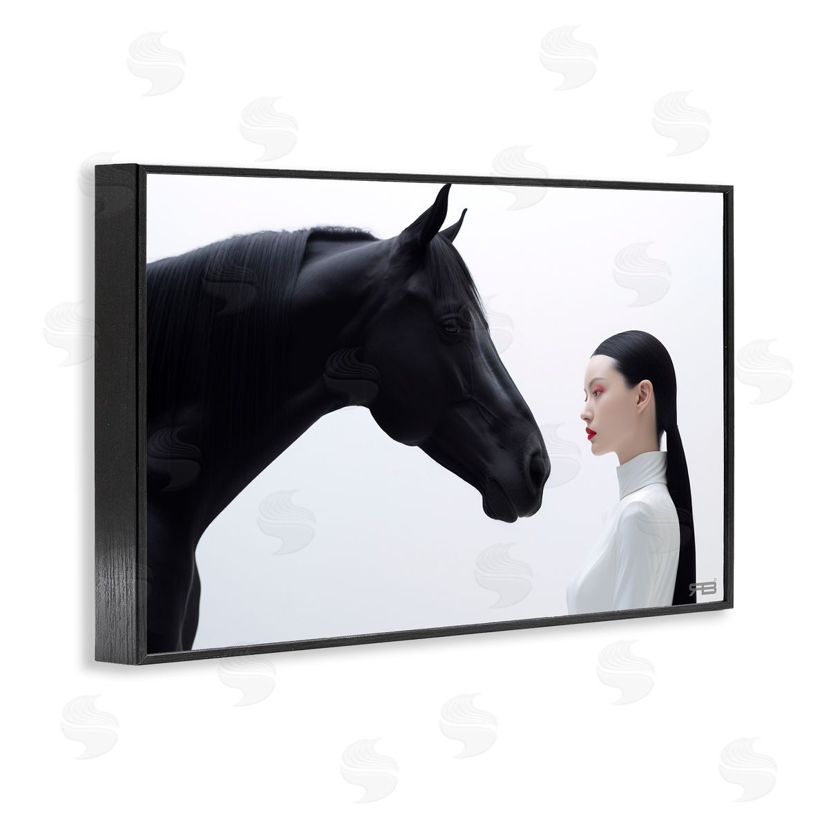 RB Sleek Black Horse & Girl Black Framed Giclee Wall Art Print