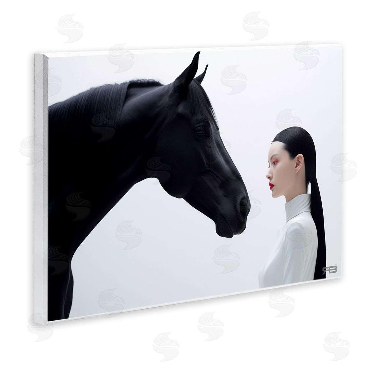 RB Sleek Black Horse & Girl Wooden Wall Plaque Art Print