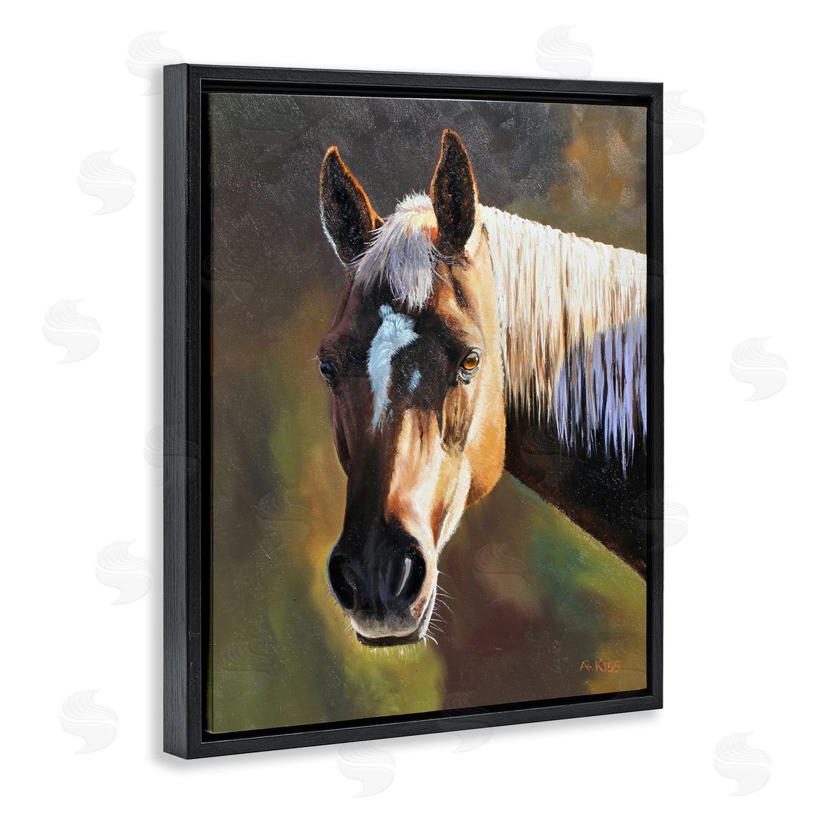 Andrew Kiss Brown Horse Portrait Black Floating Frame Canvas Wall Art Print