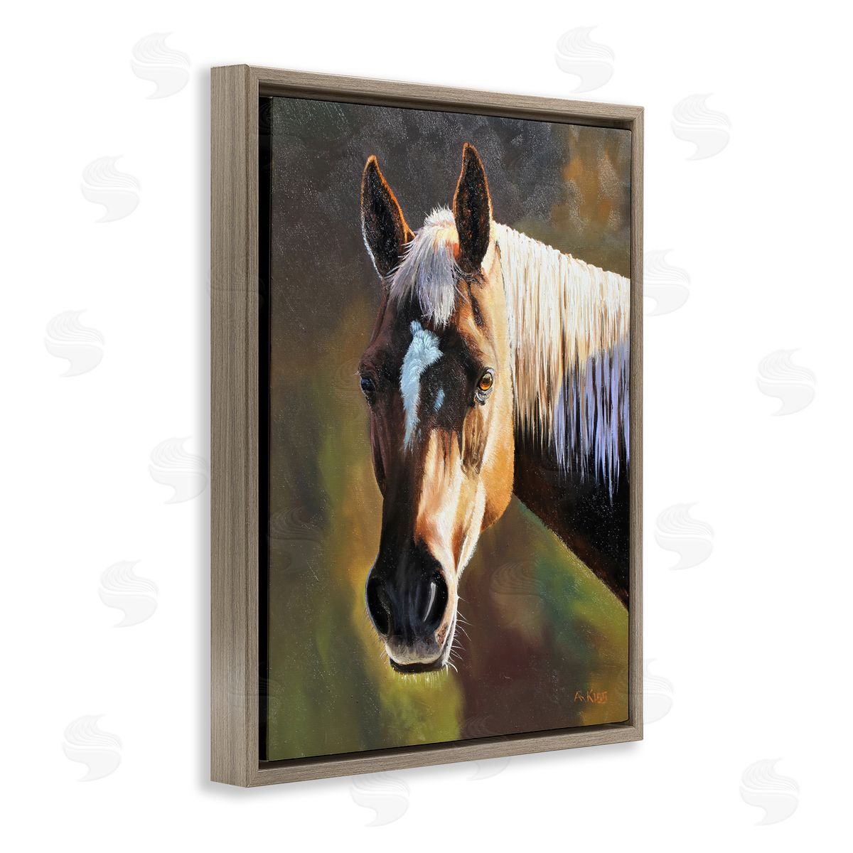 Andrew Kiss Brown Horse Portrait Brown Floating Frame Canvas Wall Art Print