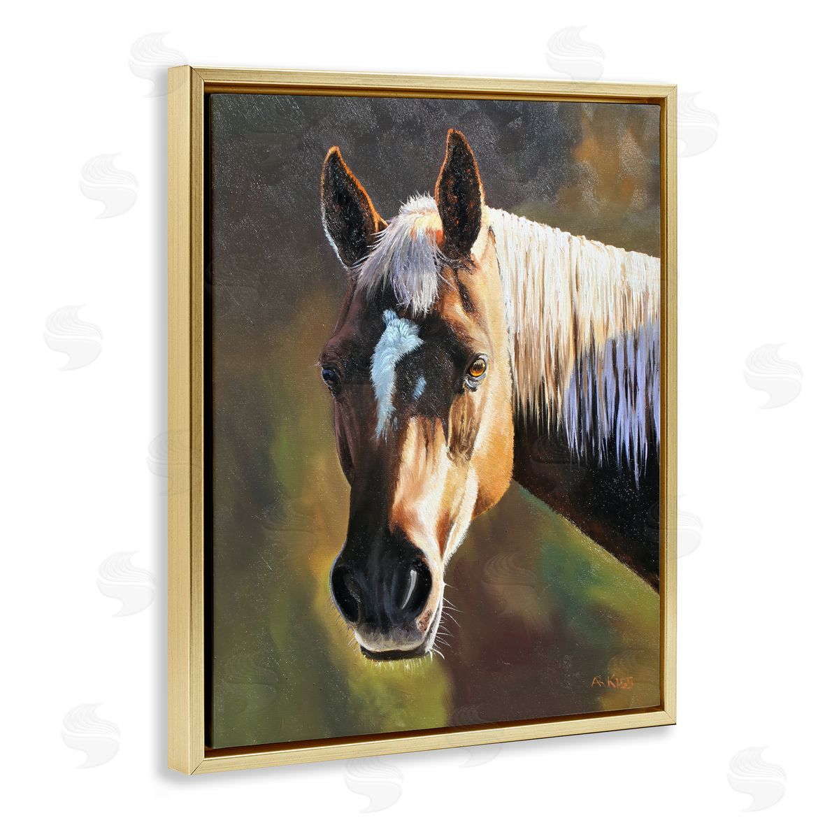Andrew Kiss Brown Horse Portrait Gold Floating Frame Canvas Wall Art Print